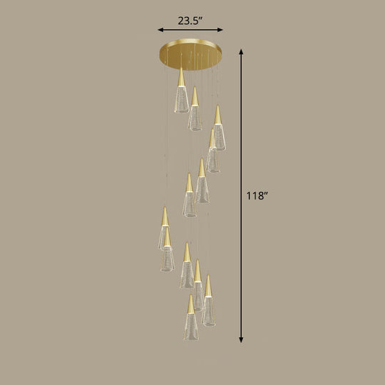 Spiral Conical Pendant Light For Modern Stairwells 12 / Gold White