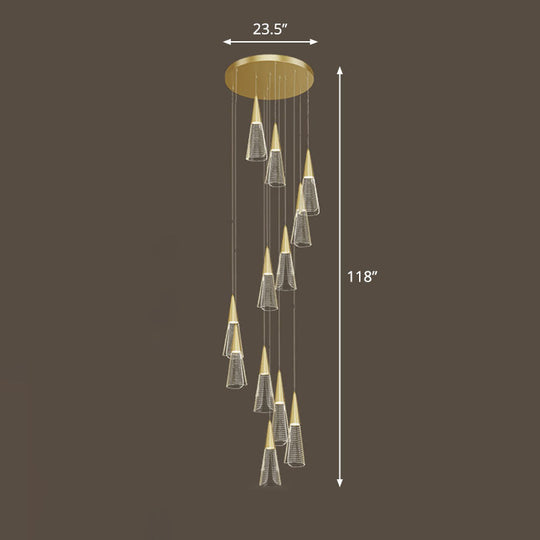 Spiral Conical Pendant Light For Modern Stairwells