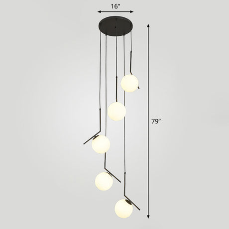 Simplicity Opal Glass Multi Light Pendant - Spiral Globe Stairwell Hanging Lighting 5 / Black