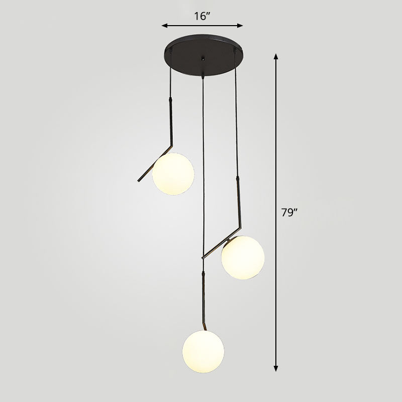 Simplicity Opal Glass Multi Light Pendant - Spiral Globe Stairwell Hanging Lighting 3 / Black