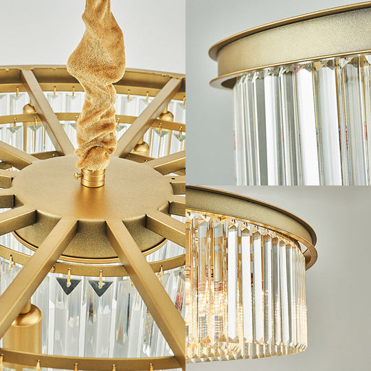 Contemporary Brass Chandelier - 6/12 Lights 19.5’’/25.5’’ Dia Flush Mount With Crystal