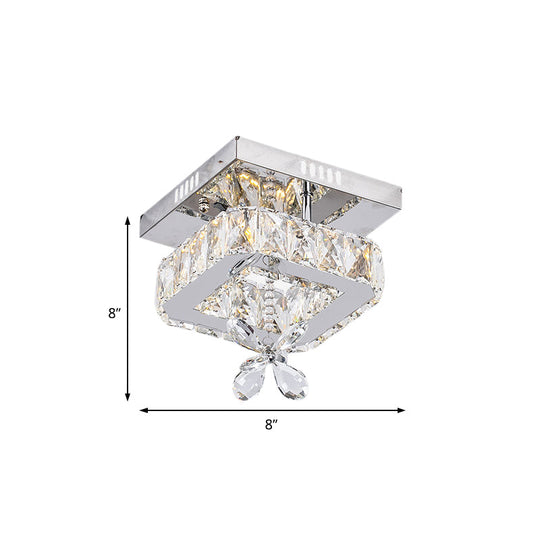Cubic Crystal Led Bedroom Ceiling Light Fixture - 8’/12’ Width Semi Flush Mount Chrome Finish