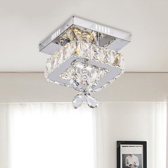 Cubic Crystal Led Bedroom Ceiling Light Fixture - 8’/12’ Width Semi Flush Mount Chrome Finish