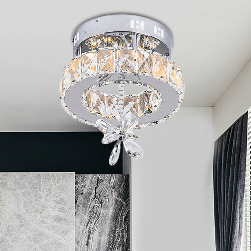 Contemporary Crystal Led Ceiling Light - Chrome Flush Mount In 3 Sizes / 8’