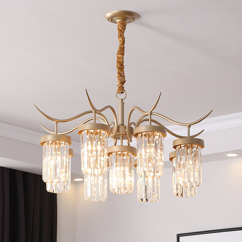 Modern Crystal Cylindrical Chandelier Light With Brass Finish - 7/9-Head Hanging Ceiling 9 /