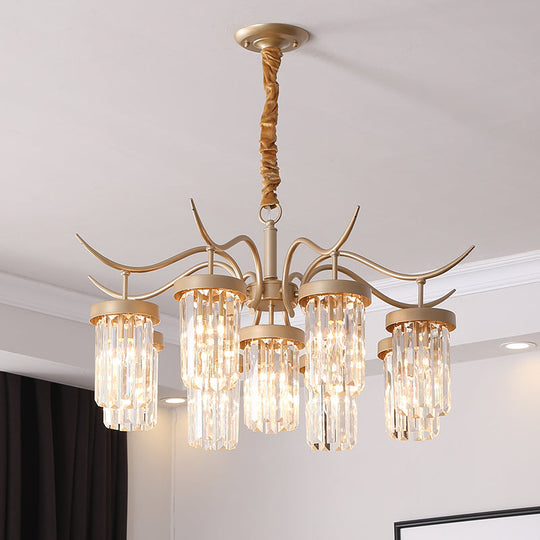 Modern Crystal Cylindrical Chandelier Light With Brass Finish - 7/9-Head Hanging Ceiling 9 /