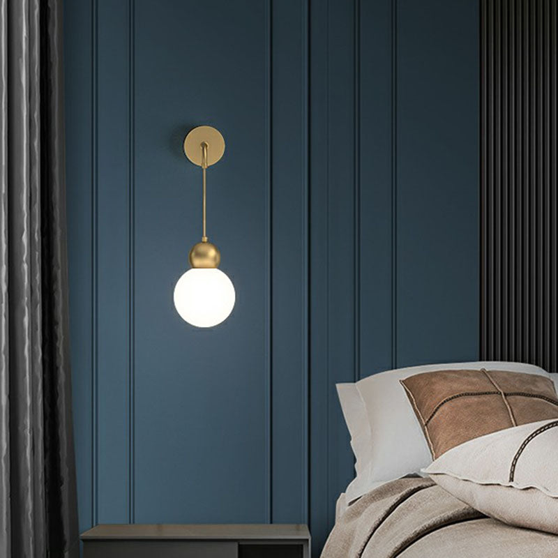 Modern Orb Wall Lamp With Milky Glass Shade - Elegant Gold Sconce Light