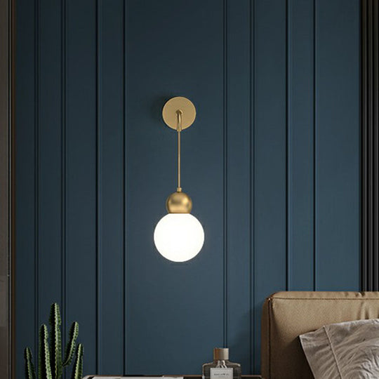 Modern Orb Wall Lamp With Milky Glass Shade - Elegant Gold Sconce Light