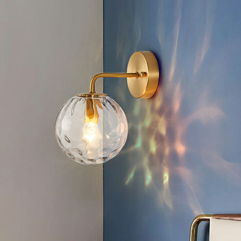 Gold Ball Sconce With Hammered Glass Shade - Sleek Minimalist Wall Light