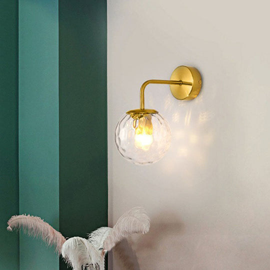 Rippled Glass Wall Mount Light With Spherical Design - Perfect For Bedroom Reading