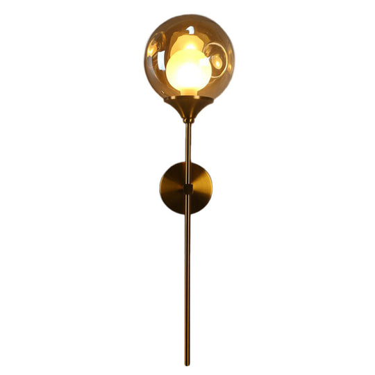 Nordic Glass Wall Light: Ball Shaped Sconce With Brass Pencil Arm