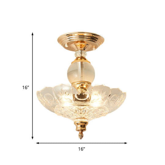 Modern Ribbed Glass Semi Flush Mount Light In Black/Gold - 12’/16’ Diameter 1 Crystal Ceiling Lamp