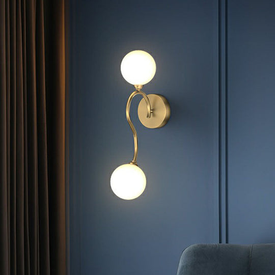 Gold Spherical Artistic Wall Light With Milky Glass Shade - Stylish Mounted Lighting Fixture