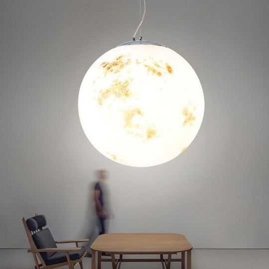 White Moon Acrylic Pendant Light - Elegant 1-Light Ceiling Fixture For Restaurants