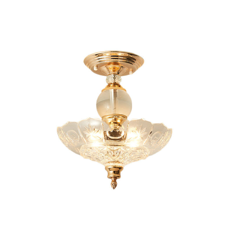 Modern Ribbed Glass Semi Flush Mount Light In Black/Gold - 12’/16’ Diameter 1 Crystal Ceiling Lamp