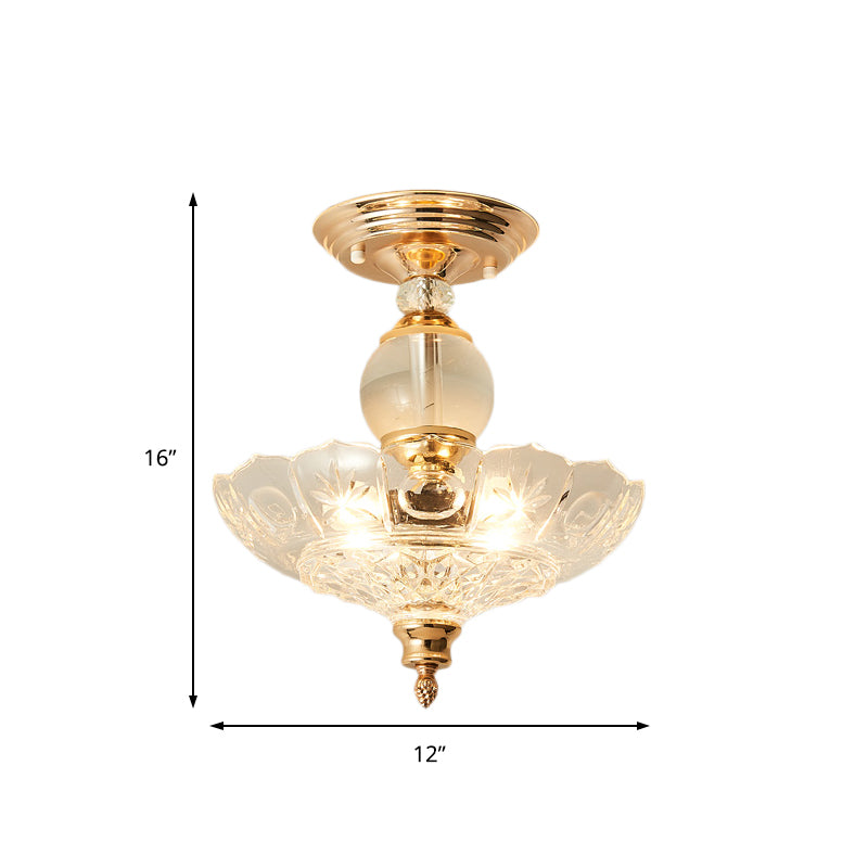 Modern Ribbed Glass Semi Flush Mount Light In Black/Gold - 12’/16’ Diameter 1 Crystal Ceiling Lamp