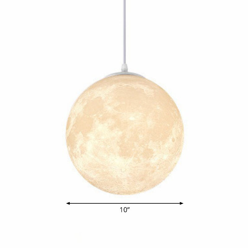 Artistic Moon Restaurant Led Suspension Lamp - White Metal Hanging Ceiling Light / 10’