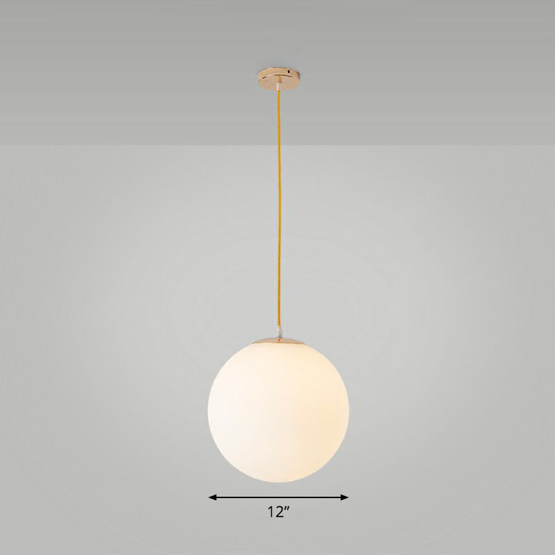 Minimalist White Glass Pendant Light For Table - Spherical Ceiling Suspension / 12