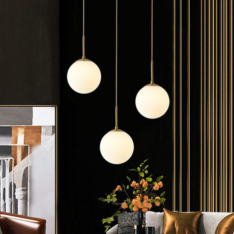 Globe Pendant Lighting Cream Glass Simplicity Hanging Light In Gold - 1-Light Kitchen Fixture