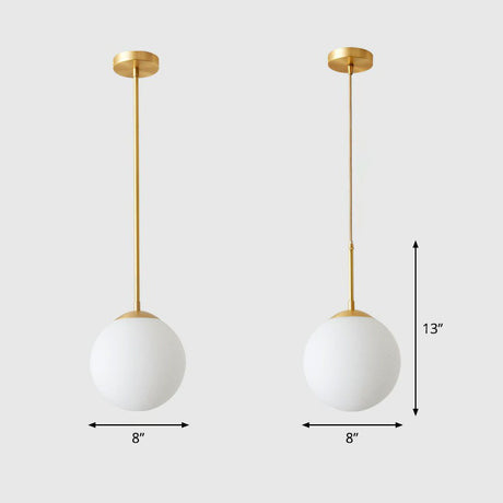 Globe Pendant Lighting Cream Glass Simplicity Hanging Light In Gold - 1-Light Kitchen Fixture