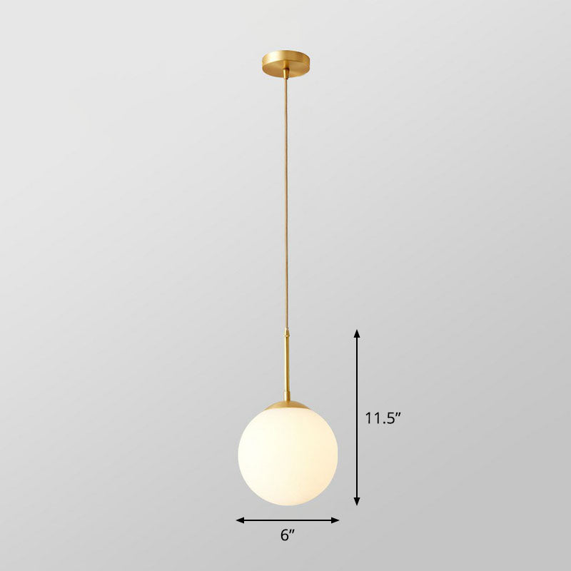 Gold Globe Pendant Light - Cream Glass 1-Light Simplicity Hanging Fixture / 6’ Cord