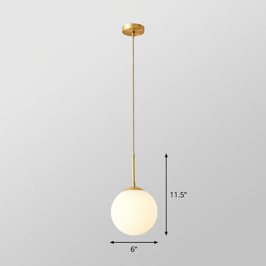 Gold Globe Pendant Light - Cream Glass 1-Light Simplicity Hanging Fixture / 6’ Cord