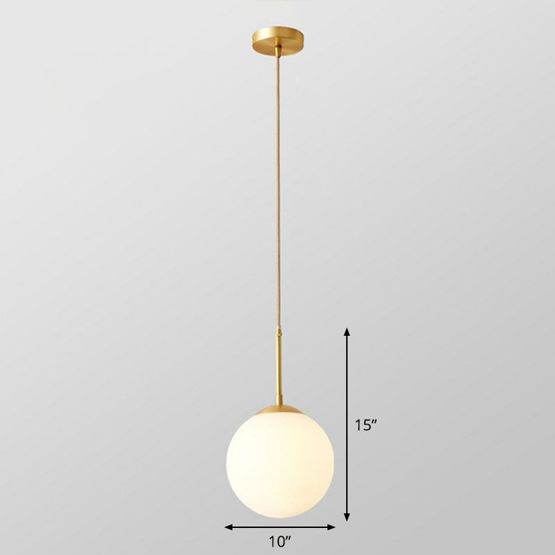 Globe Pendant Lighting Cream Glass Simplicity Hanging Light In Gold - 1-Light Kitchen Fixture / 10