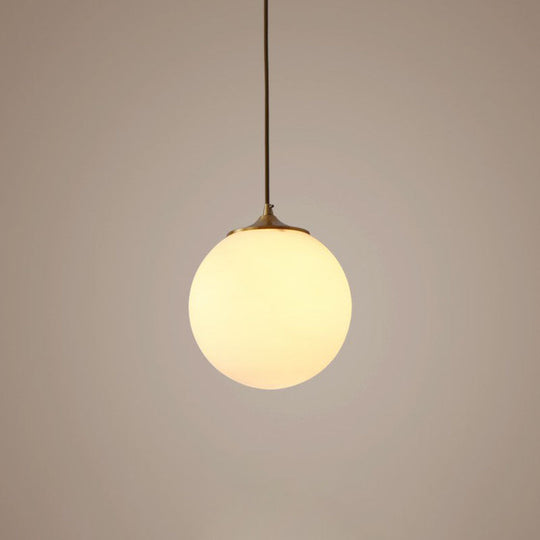 Modern Frosted White Glass Pendant Light For Dining Room With Global Suspension - 1 Bulb / 8’