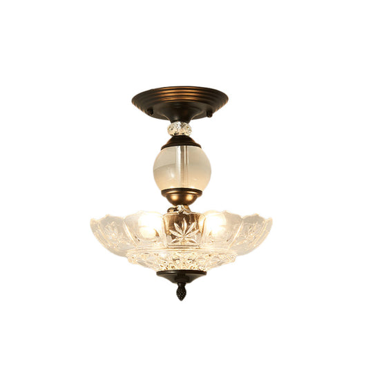 Modern Ribbed Glass Semi Flush Mount Light In Black/Gold - 12’/16’ Diameter 1 Crystal Ceiling Lamp