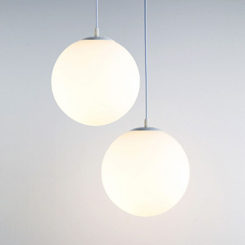 Modern Opaque Glass Hanging Pendant Lamp For Dining Room - White Sphere Design