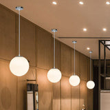 Modern Opaque Glass Hanging Pendant Lamp For Dining Room - White Sphere Design