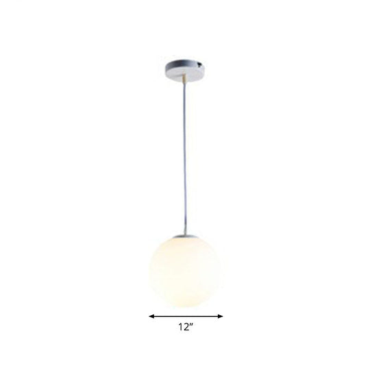 Modern White Glass Pendant Lamp - Opaque Spherical Design For Dining Room Lighting / 12’