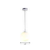 Modern Opaque Glass Hanging Pendant Lamp For Dining Room - White Sphere Design / 12