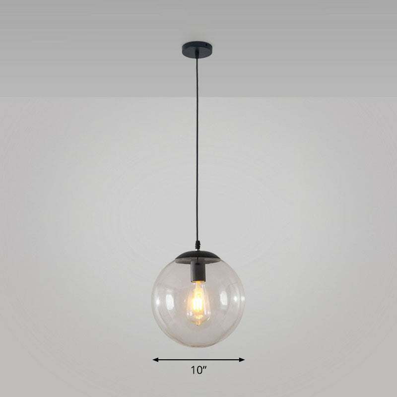 Simple Black Glass Pendant Light With Single-Bulb For Restaurant Ceilings / 10’ Clear
