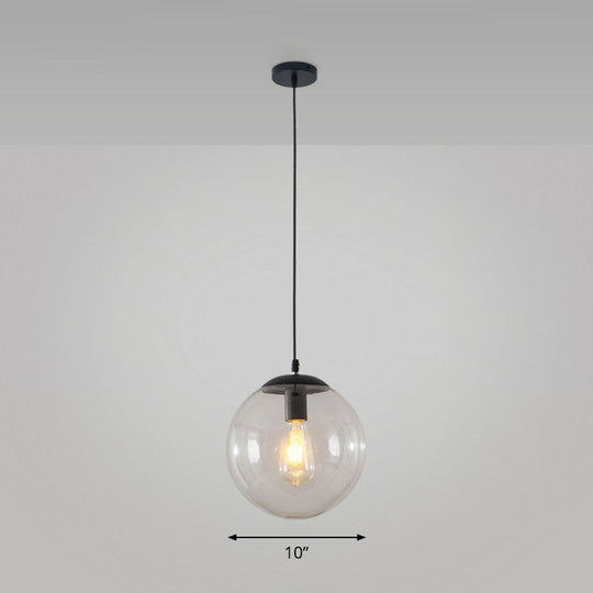 Simple Black Glass Pendant Light With Single-Bulb For Restaurant Ceilings / 10’ Clear