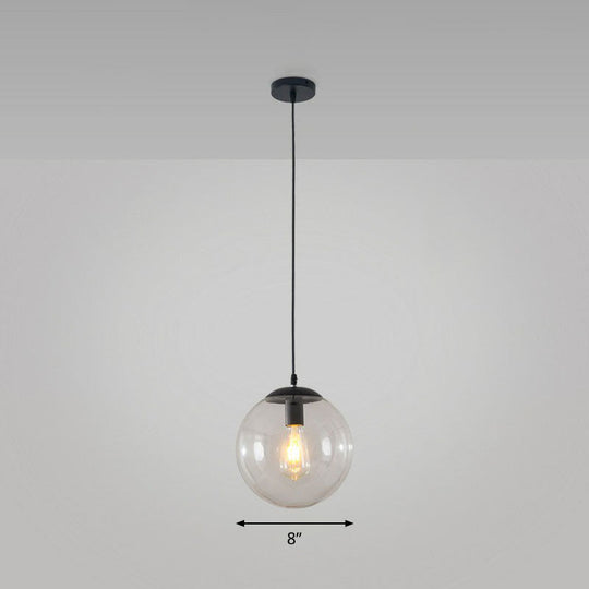 Simple Black Glass Pendant Light With Single-Bulb For Restaurant Ceilings / 8’ Clear