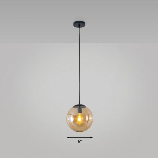 Simple Black Glass Pendant Light With Single-Bulb For Restaurant Ceilings / 6’ Amber