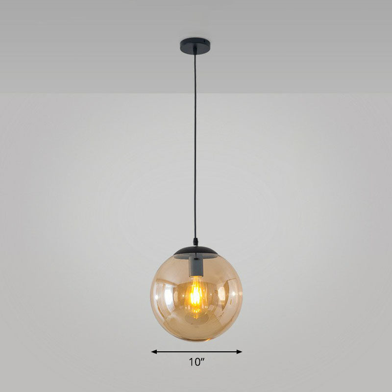 Simple Black Glass Pendant Light With Single-Bulb For Restaurant Ceilings / 10’ Amber