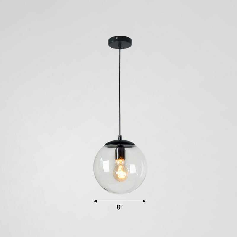 Minimalistic 1-Light Black Pendant Light Fixture - Clear Glass Globe Design For Restaurants / 8’ B