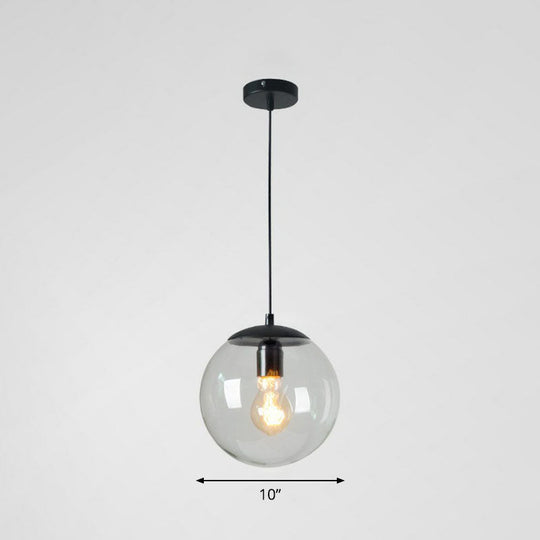 Minimalistic 1-Light Black Pendant Light Fixture - Clear Glass Globe Design For Restaurants / 10’ B
