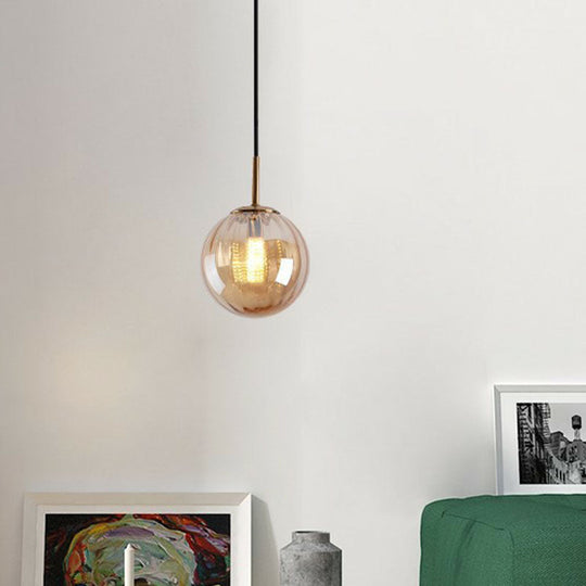 Contemporary Multi-Color Glass Ball Pendulum Pendant Light For Dining Table Amber