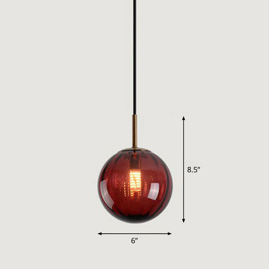 Contemporary Multi-Color Glass Ball Pendulum Light For Dining Table - 1 Head Ceiling Pendant
