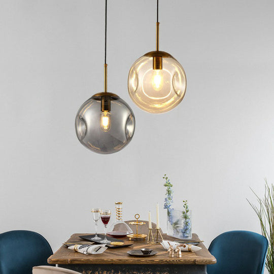 Modern Glass Dimpled Ball Pendant Lamp - Dining Room Ceiling Suspension Lighting 1 Bulb