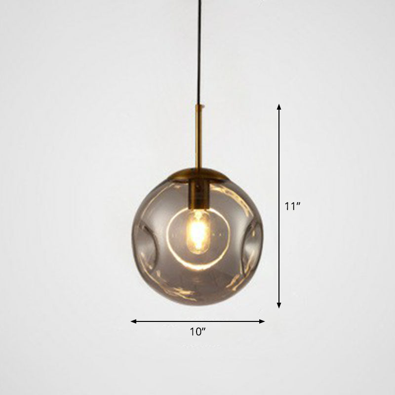 Dimpled Glass Ball Suspension Pendant Lamp - Modern 1 Bulb Ceiling Lighting For Dining Room Smoke