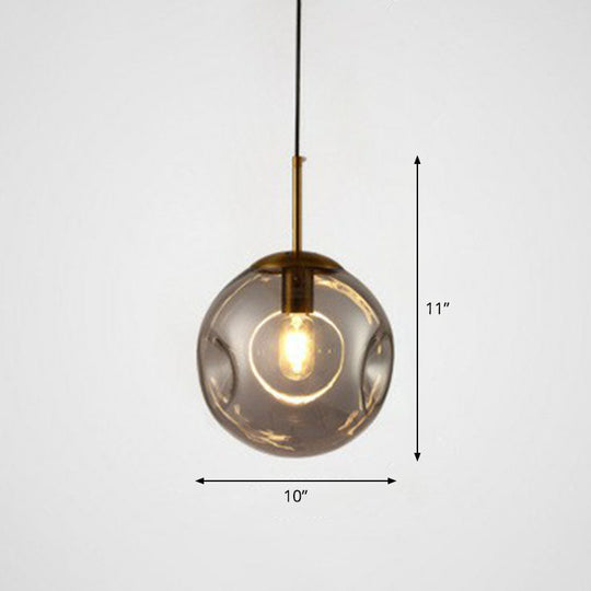 Modern Glass Dimpled Ball Pendant Lamp - Dining Room Ceiling Suspension Lighting 1 Bulb Smoke Gray