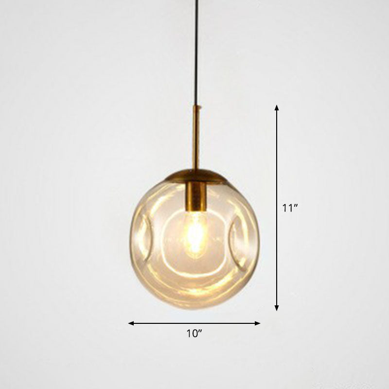 Dimpled Glass Ball Suspension Pendant Lamp - Modern 1 Bulb Ceiling Lighting For Dining Room Amber
