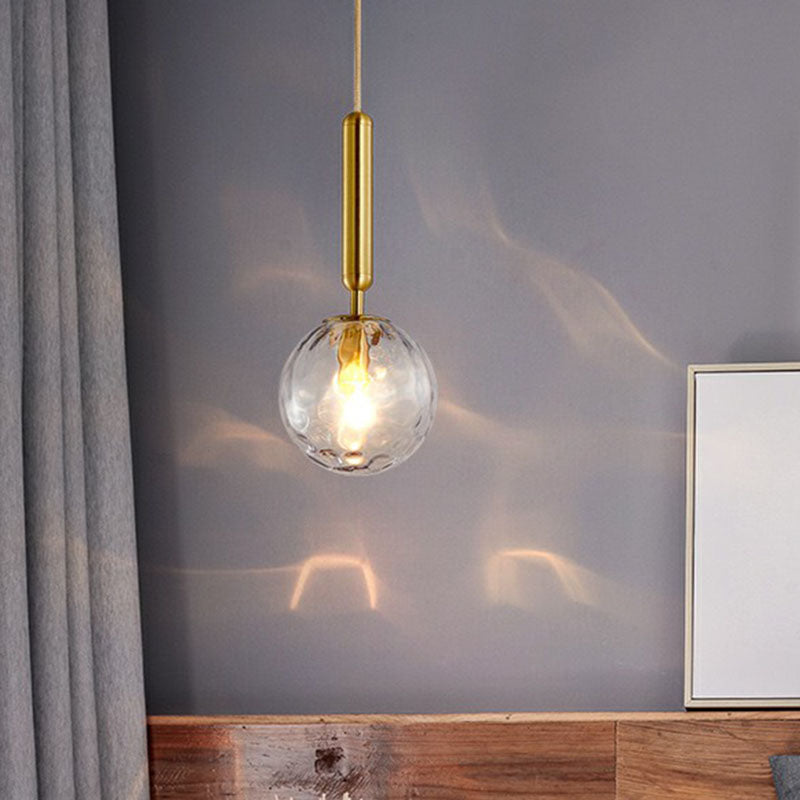 Postmodern Ripple Glass Pendant Lamp: 1-Head Gold Finish Ceiling Light