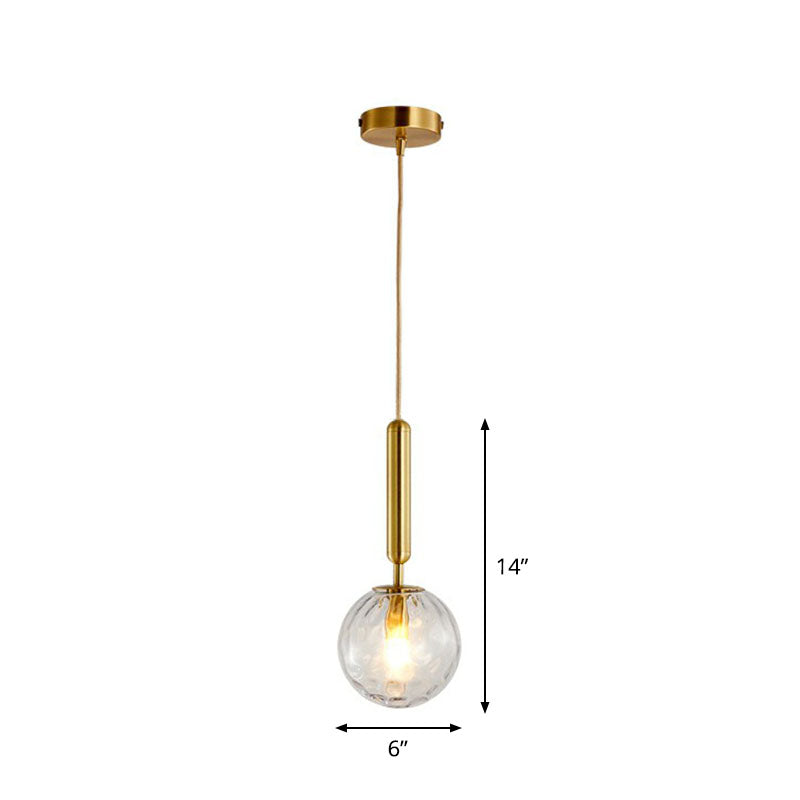 Postmodern Ripple Glass Pendant Lamp: 1-Head Gold Finish Ceiling Light
