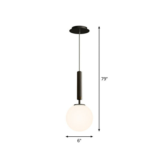 Post-Modern Glass Ball Pendant Light For Bedroom With 1 Bulb And Suspended Fixture Black / White