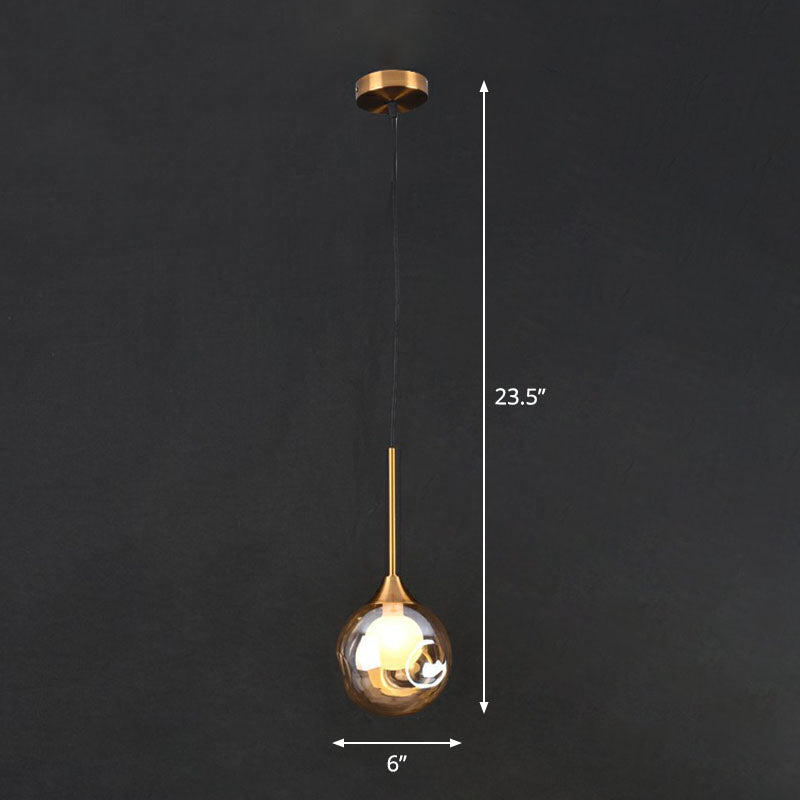 Postmodern Brass Pendant Light With Glass Shade - Bedside Lamp Amber